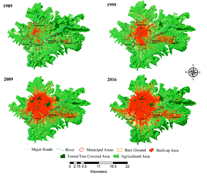 Source: Rapid Urban Growth in the Kathmandu Valley, Nepal: Monitoring Land Use Land Cover Dynamics of a Himalayan City with Landsat Imageries (2017); Study by Asif Ishtiaque, Milan Shrestha and Netra Chhetri